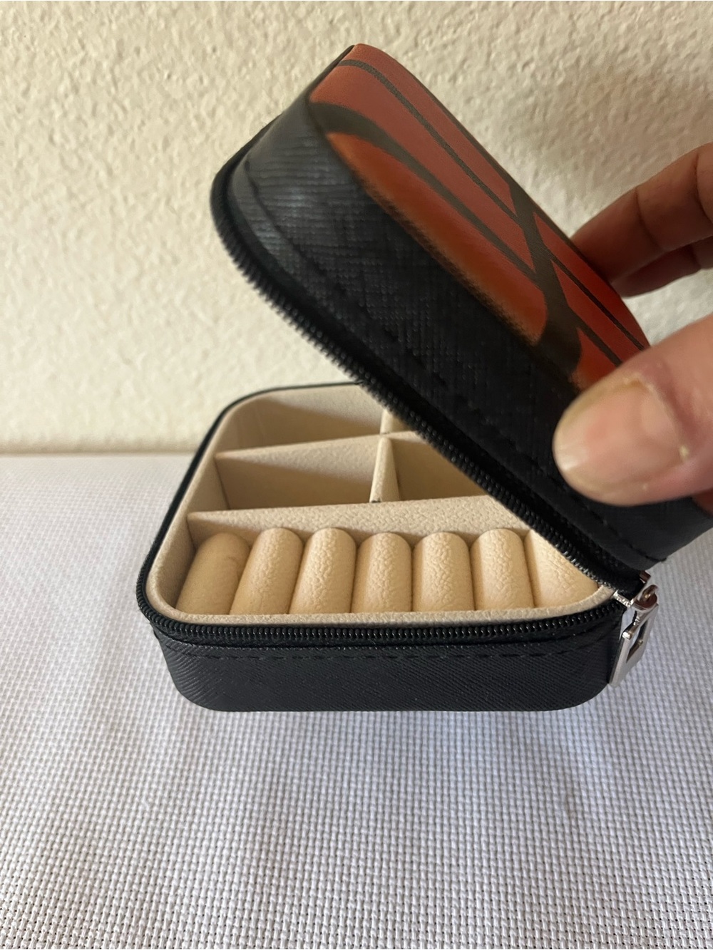Travel Jewelry Organizer Case in Black with Cream Interior